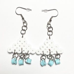 Handmade Perler Bead White/Blue Rain Cloud Earrings. New